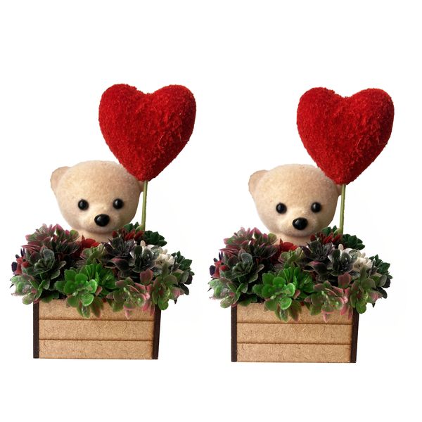 ست هدیه عروسک مدل خرس و قلب مجموعه 2 عددی
