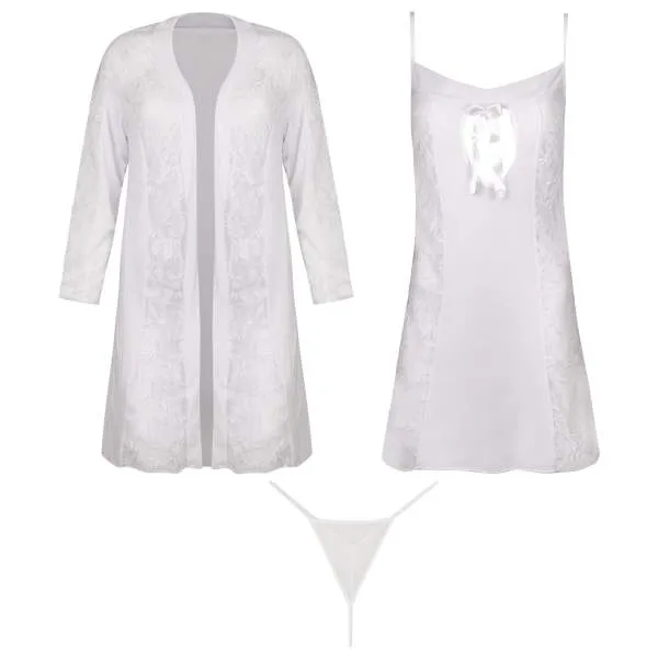لباس خواب زنانه ماییلدا مدل گیپور کد 4001-5 رنگ سفید