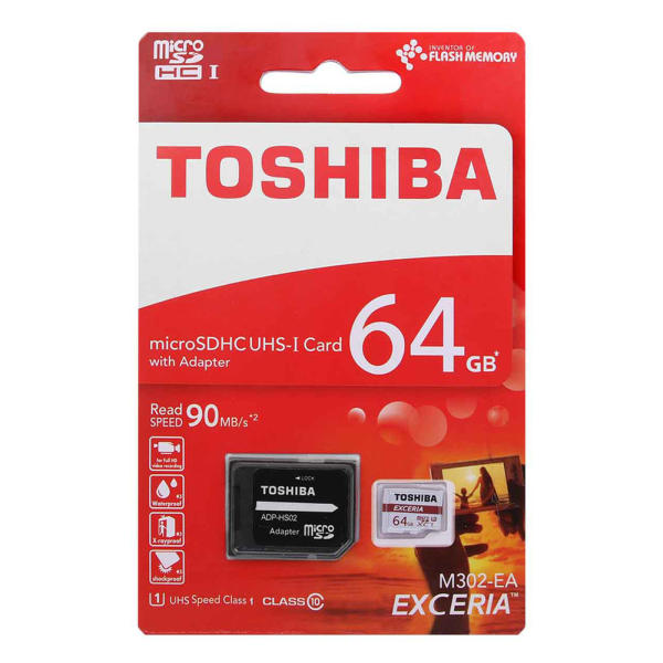 کارت حافظه microSDHc توشیبا مدل EXCERIA M302-EA کلاس 10 استاندارد UHS-I U1 سرعت 90MBps ظرفیت 64 گیگابایت به همراه آداپتور SD
