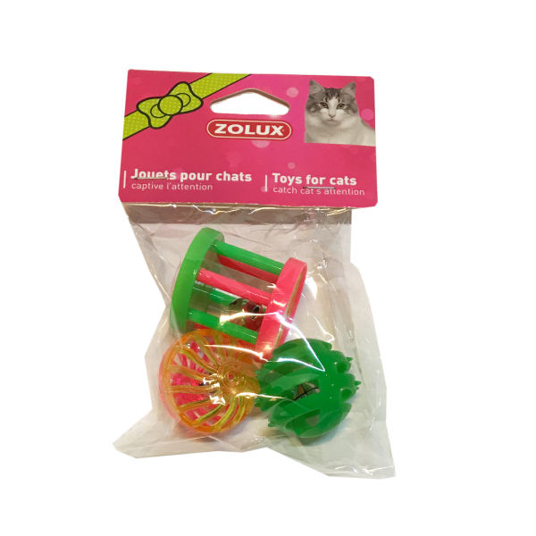اسباب بازی گربه مدل توپ و استوانه زنگوله دار بسته 3 عددی