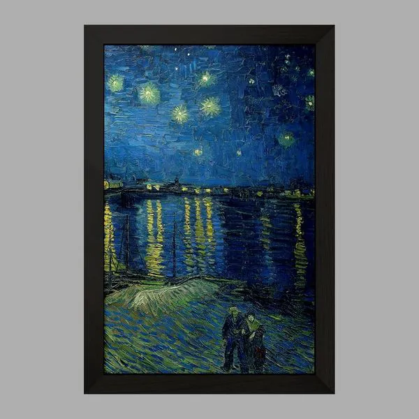 تابلو خندالو مدل نقاشی شب پر ستاره بر فراز رُن اثر ونسان ونگوگ کد 25474