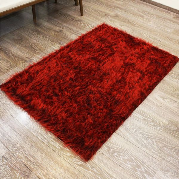 فرش ماشینی شاران هوم طرح خز پرز بلند فانتزی زمینه قرمز