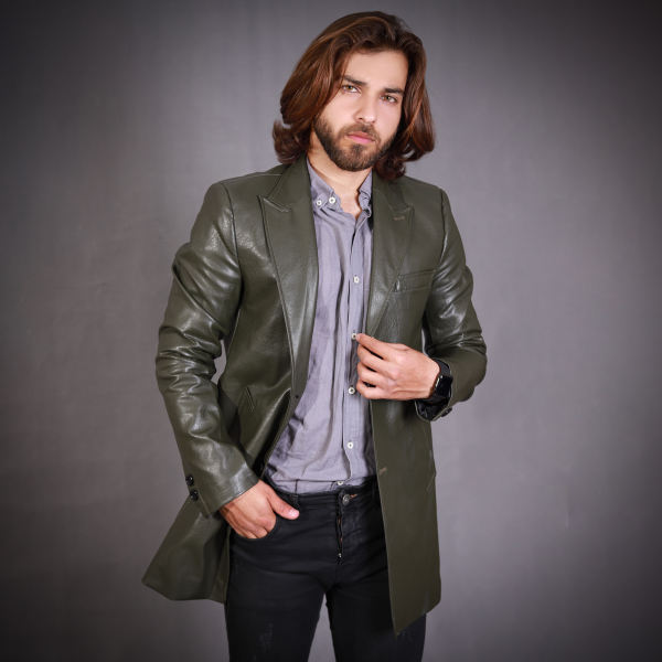 پالتو مردانه مدل چرم لاوین رنگ سبز
