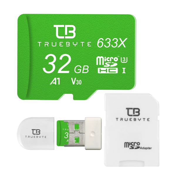 کارت حافظه microSD HC تروبایت مدل A1-V30-633X کلاس 10 استاندارد سرعت UHS-I U3 سرعت 95MBps ظرفیت 32 گیگابایت به همراه آداپتور SD و کارت خوان