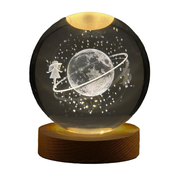 چراغ خواب مدل  گوی شیشه ای 3D طرح دختر و ماه 