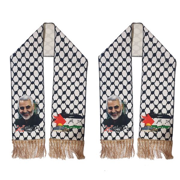شال گردن مدل فلسطینی طرح تصویر سردار سلیمانی بسته دو عددی