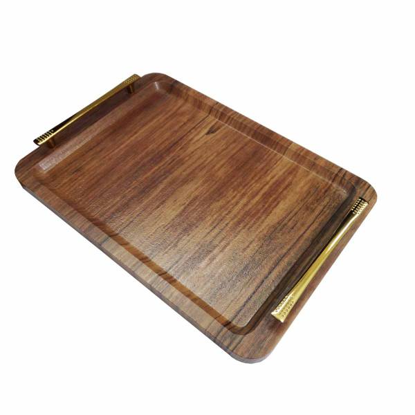 سینی مدل چوبی دسته طلایی کد 002